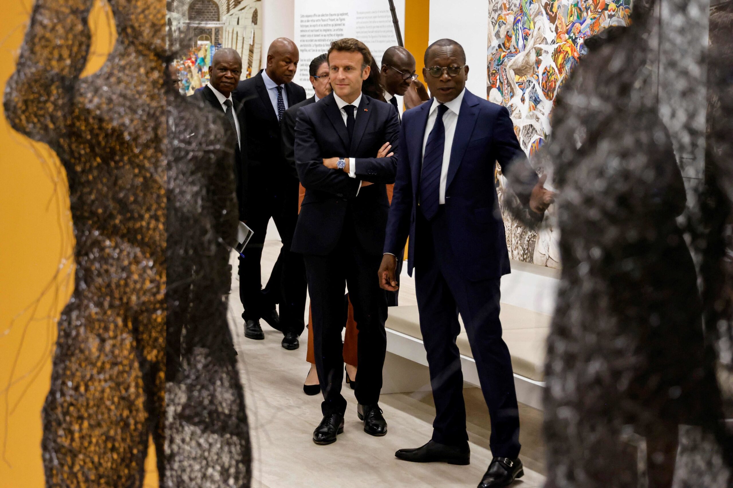 Le président français Emmanuel Macron et le président béninois Patrice Talon lors de leur visite au Bénin