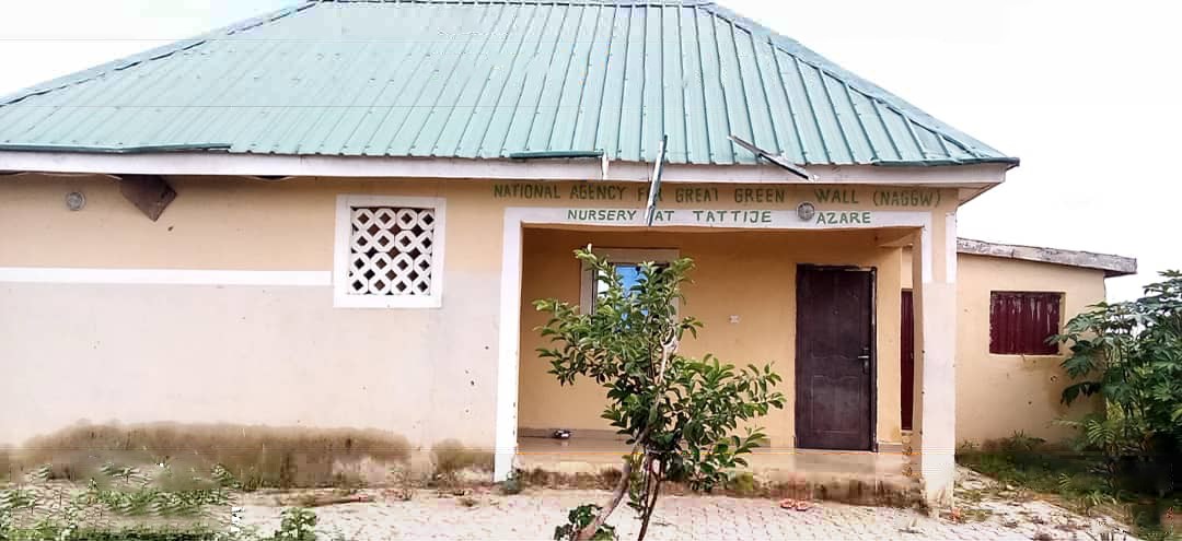 L'entrée de la pépinière de la Grande Muraille Verte à Awaze, dans l'État de Bauchi, au Nigéria, où le sexe détermine la capacité des habitants à participer. Crédit : Modesta Alozie.