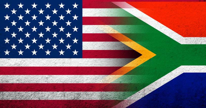 United States Of America (usa) National Flag With South Africa National Flag. Grunge Background