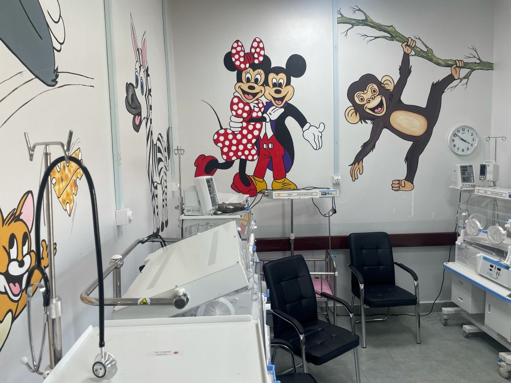 Personnages de dessins animés sur les murs du centre de santé infantile, Kenya.