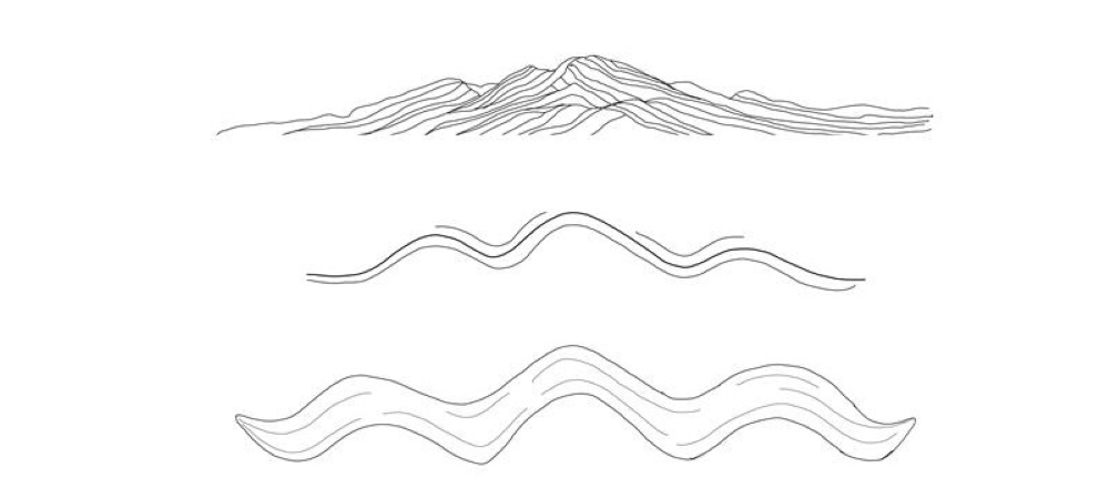 Un croquis de Pablo Luna suivant l'inspiration pour la conception du toit fluide d'Erebero Hills